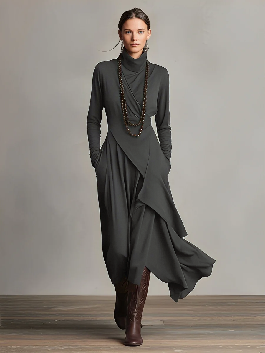 Robe Maxi Asymétrique Plissée en Coton Boho Violet pour Femmes MDA2055J9I