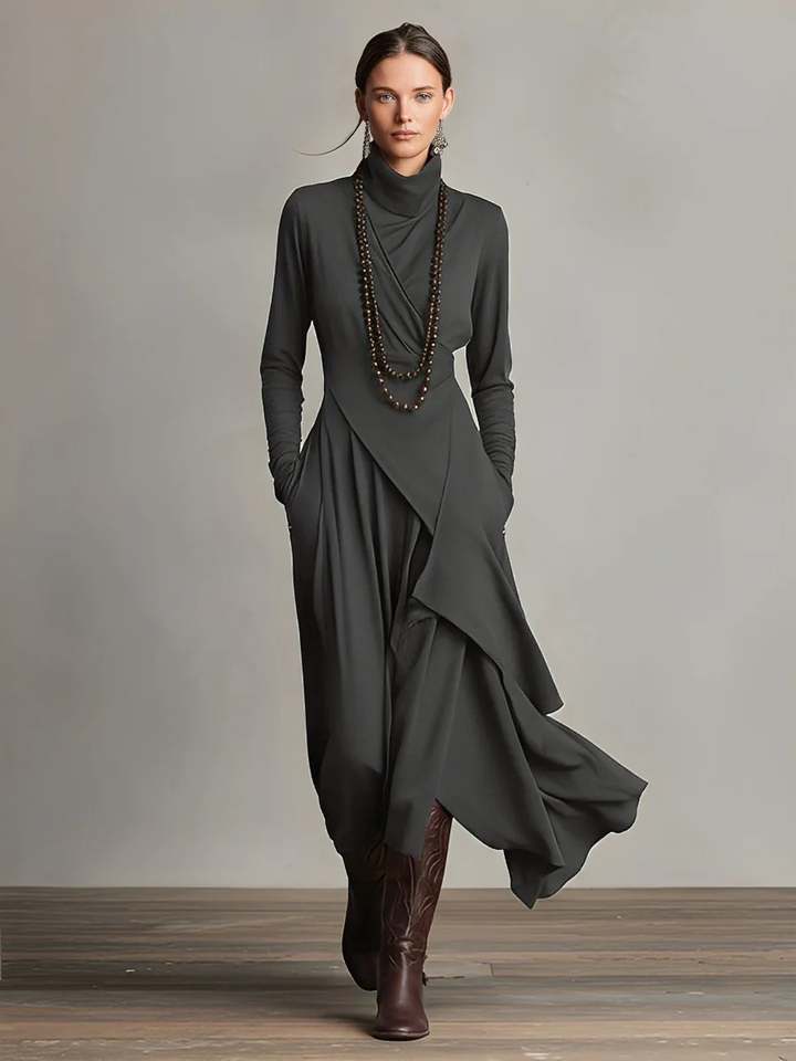 Robe Maxi Asymétrique Plissée en Coton Boho Violet pour Femmes MDA2055J9I