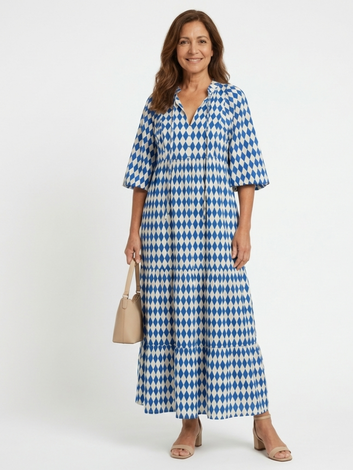 Elodie | Robe avec motif en diamant et jupe à volants