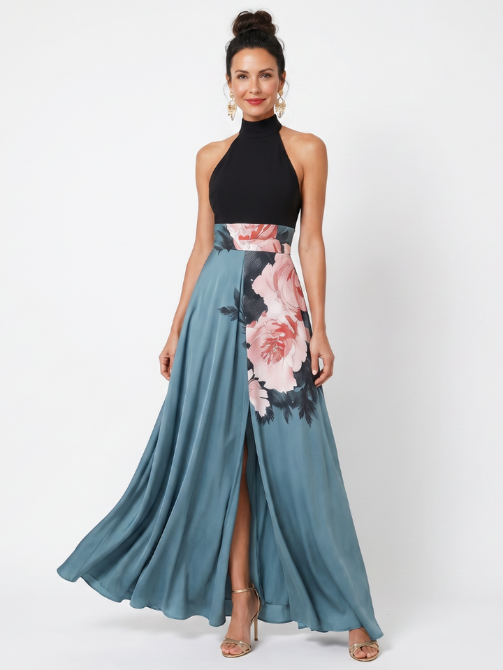 Olympas | Robe Maxi à Encolure Halter et Jupe Florale