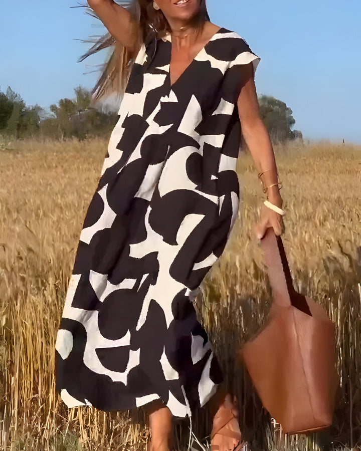 Jacqueline™ | Robe à Imprimé avec Décolleté en V