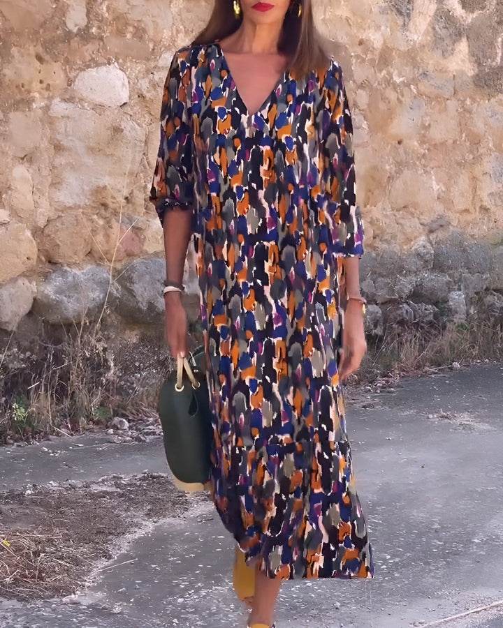 Nathalie™ | Robe Vintage à Imprimé et Col en V