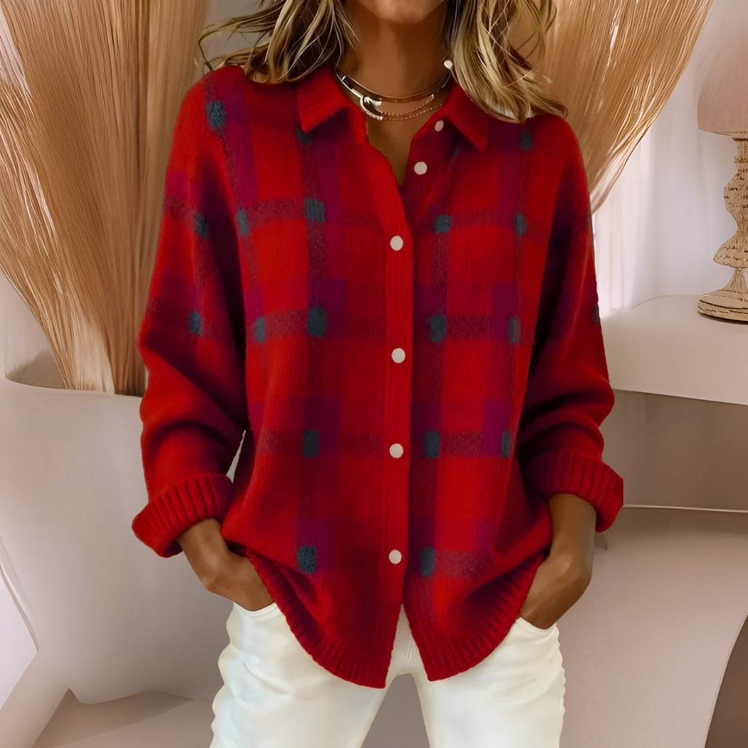 Anna™ | Cardigan en tricot doux avec motif à carreaux