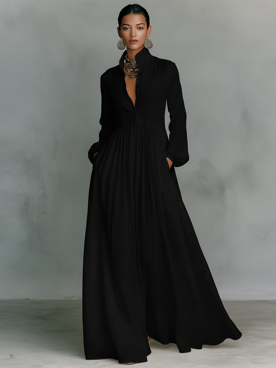 Robe Maxi Patchwork Col Montant