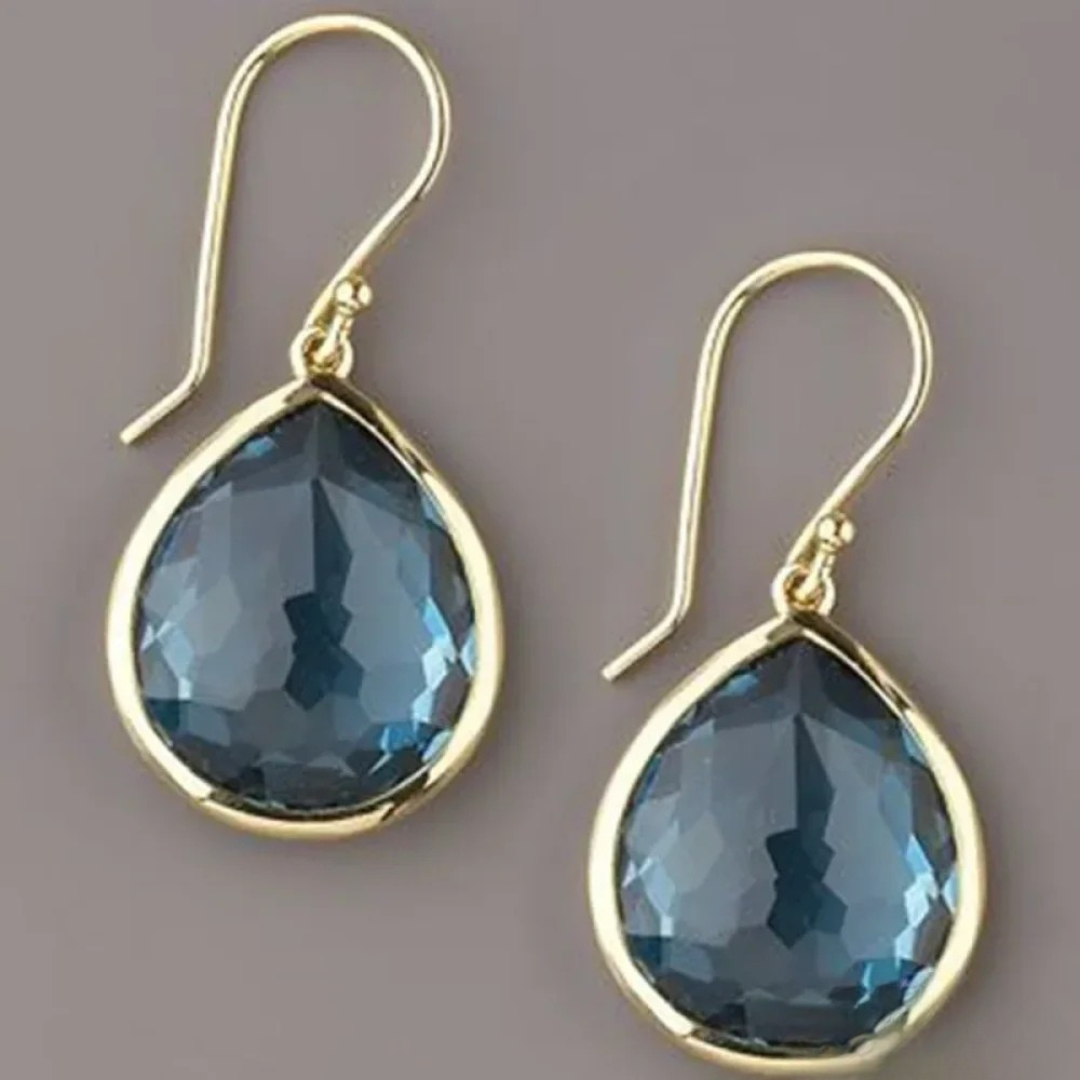 Boucles d'Oreilles Suspendues Rétro avec Cristaux Bleus