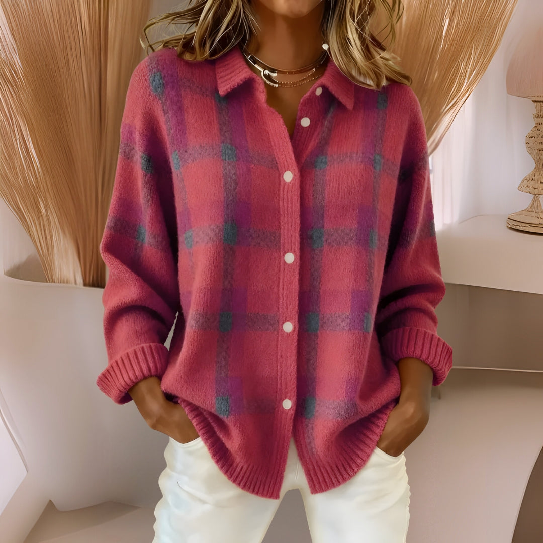 Anna™ | Cardigan en tricot doux avec motif à carreaux