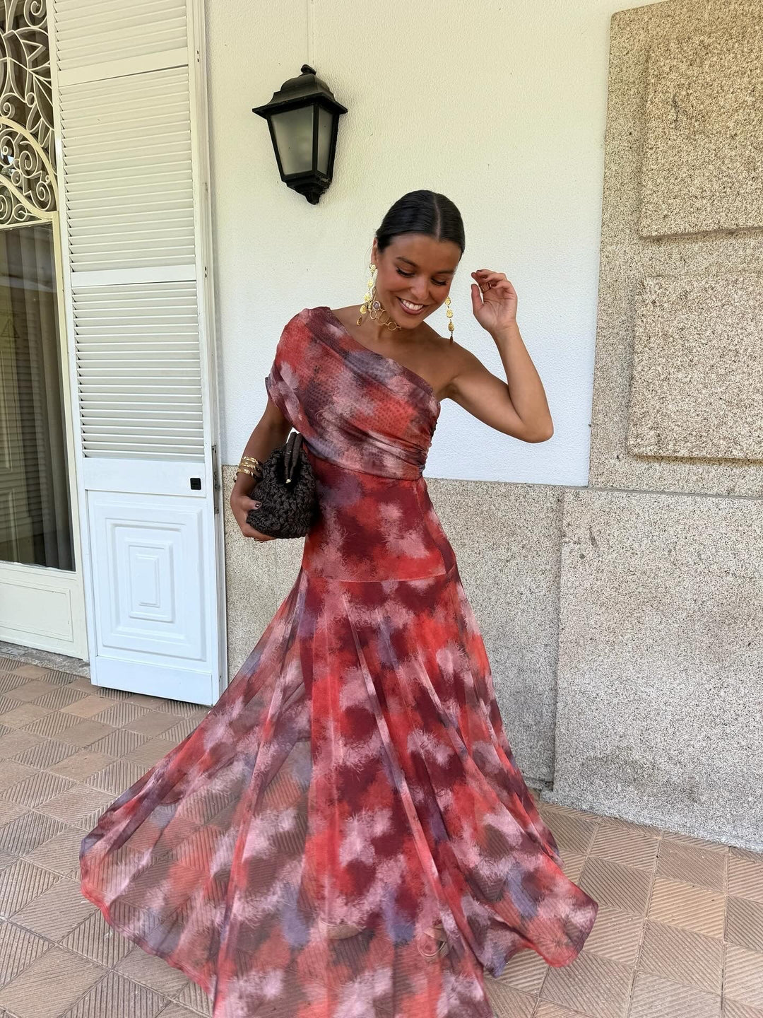 Aleida│Robe Longue Aquarelle à Épaules Dégagées