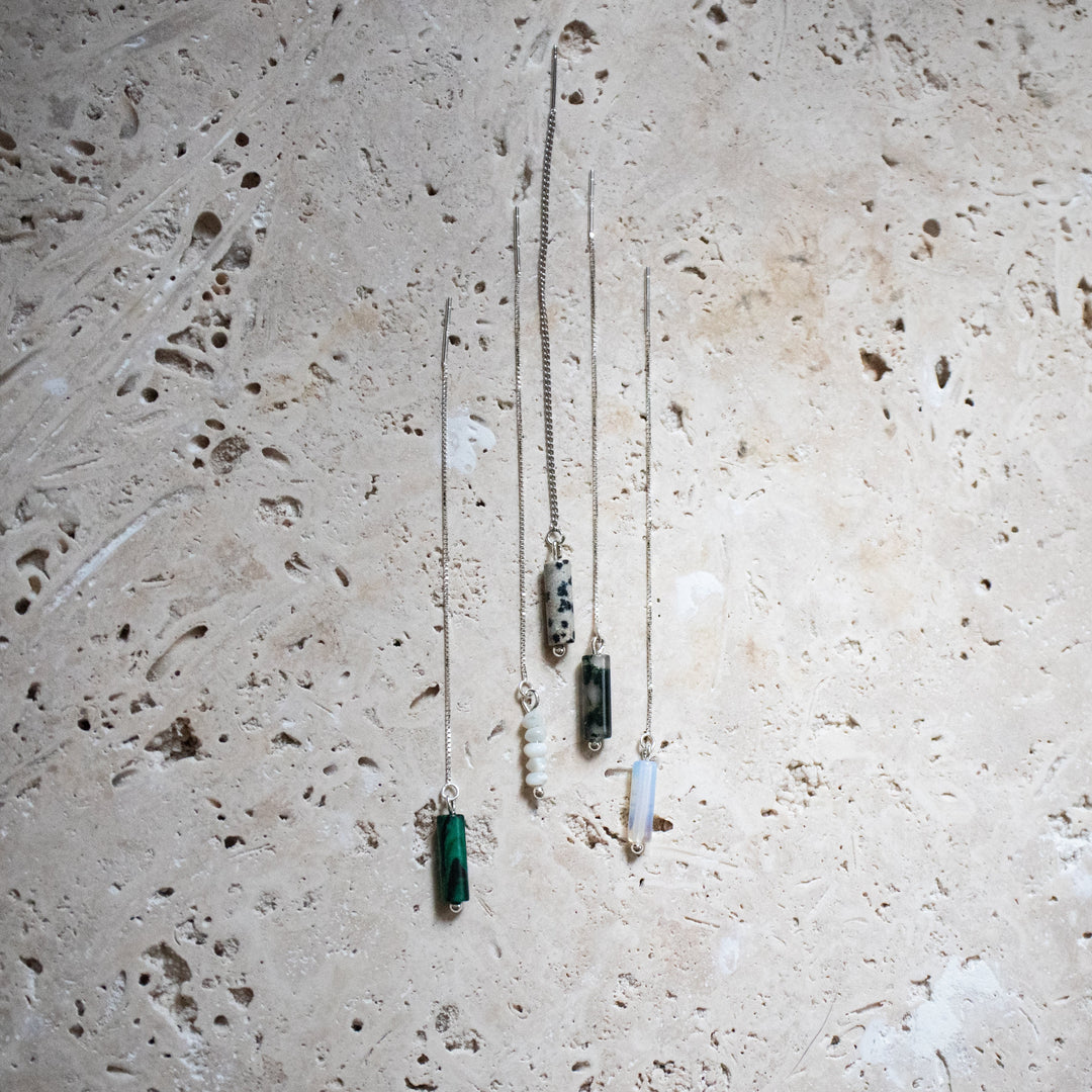 Boucles d'oreilles Filigraan Threader avec Moss Agate – Argent Sterling 925, fait main