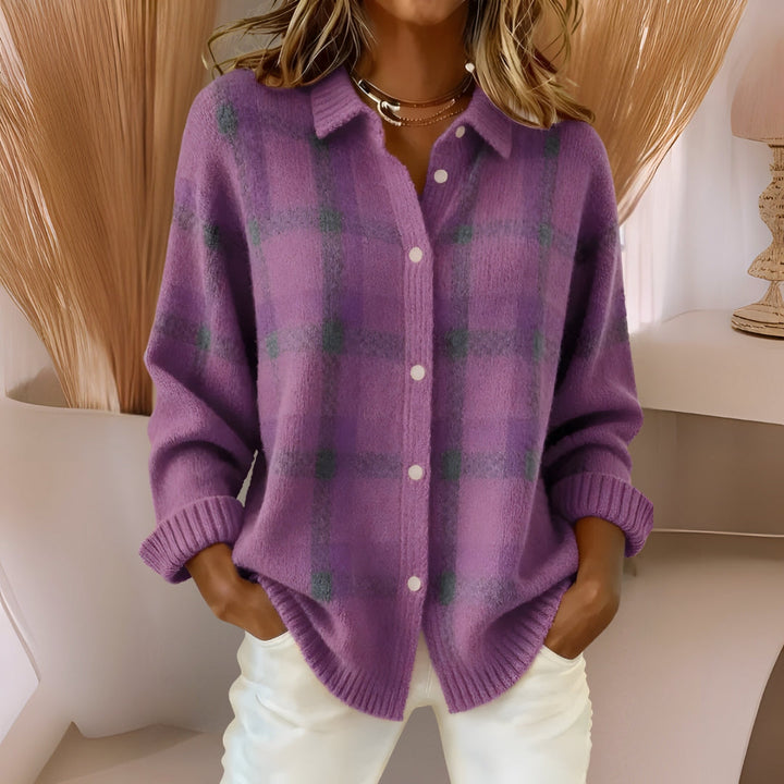 Anna™ | Cardigan en tricot doux avec motif à carreaux