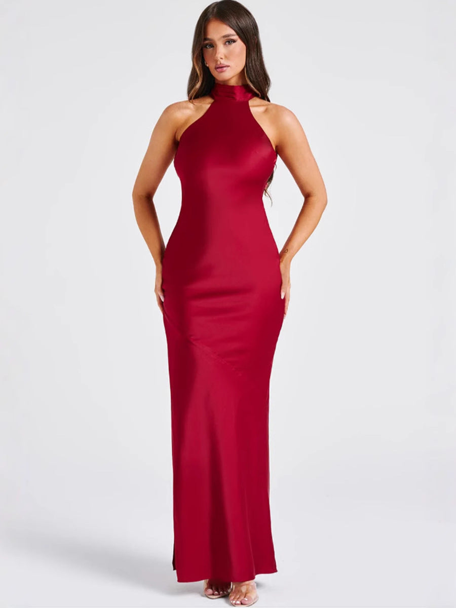 ZEYNEP | Robe Maxi Satinée Élégante avec Découpe Halter