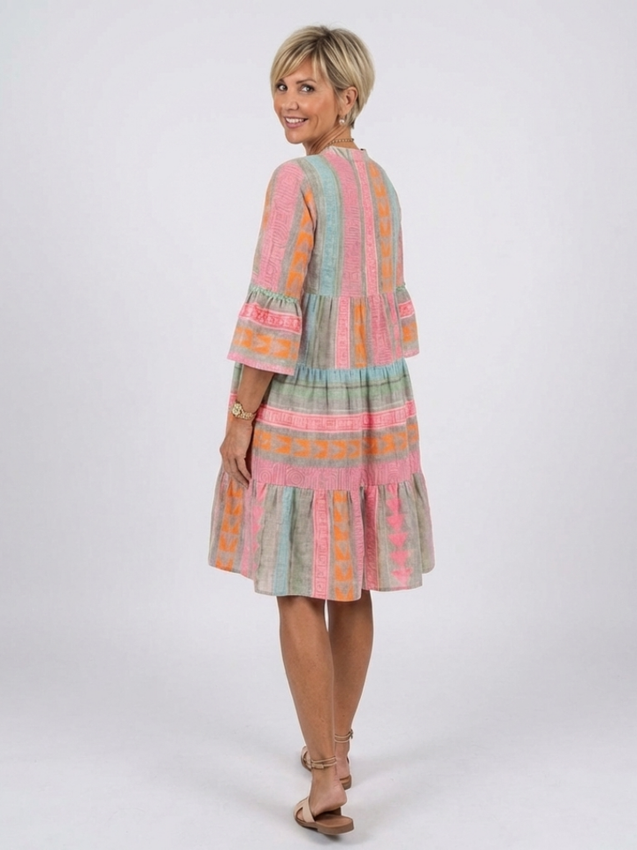 Maelle | Robe à encolure en V avec imprimé géométrique, longueur genou