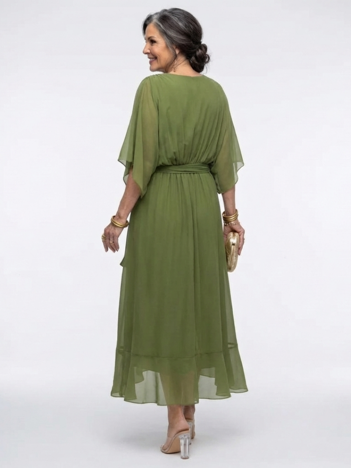 Elysia | Robe midi drapée avec décolleté en V et ceinture à la taille