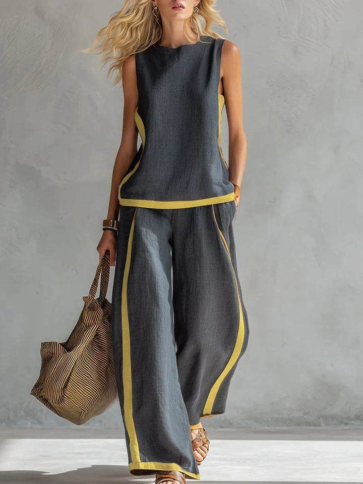Ursula – Un ensemble chic et décontracté d'un gilet et d'un pantalon avec des détails bicolores