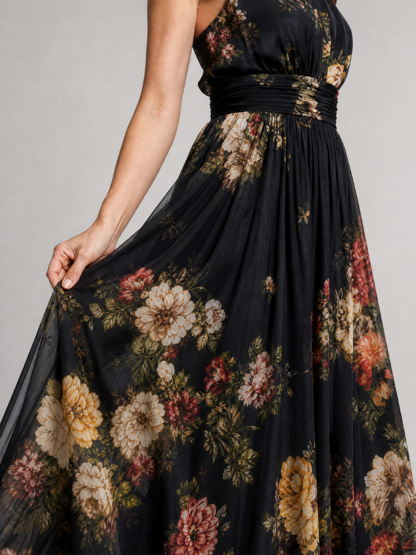 Sior | Robe Midi à Encolure Halter Florale