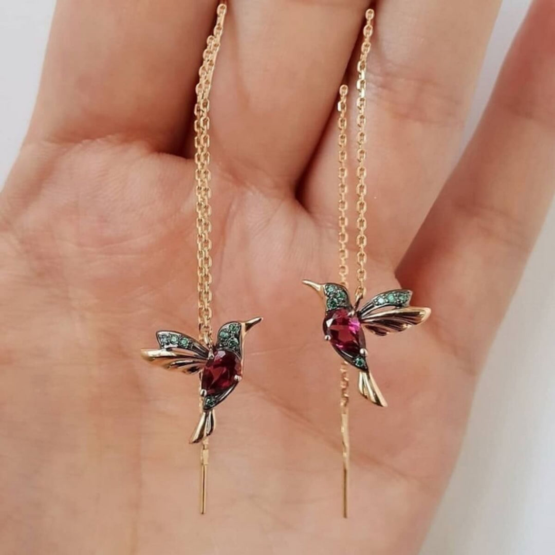 PAIRE DE BOUCLES D'OREILLES COLIBRI