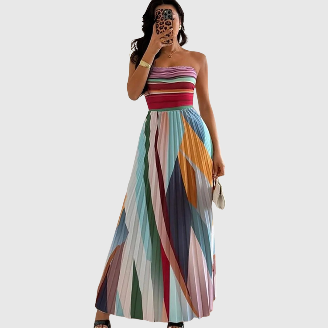 Melissa - Robe maxi multicolore à rayures plissées