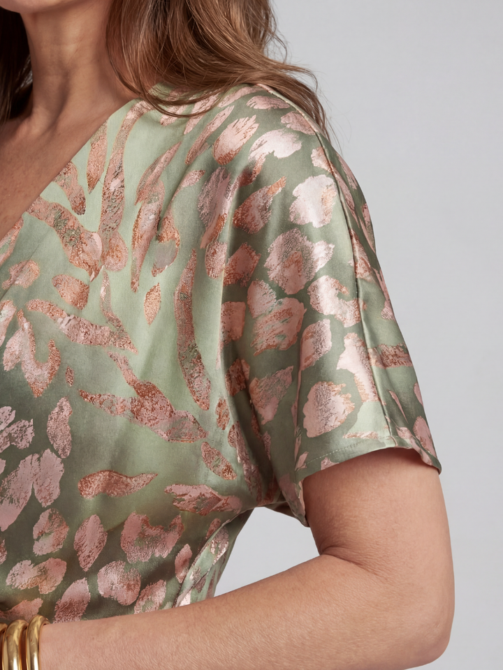 Coralie | Imprimé abstrait Robe midi à encolure en V et taille cintrée