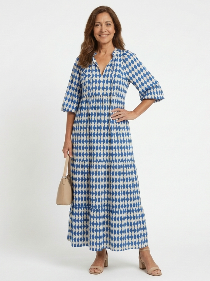 Elodie | Robe avec motif en diamant et jupe à volants