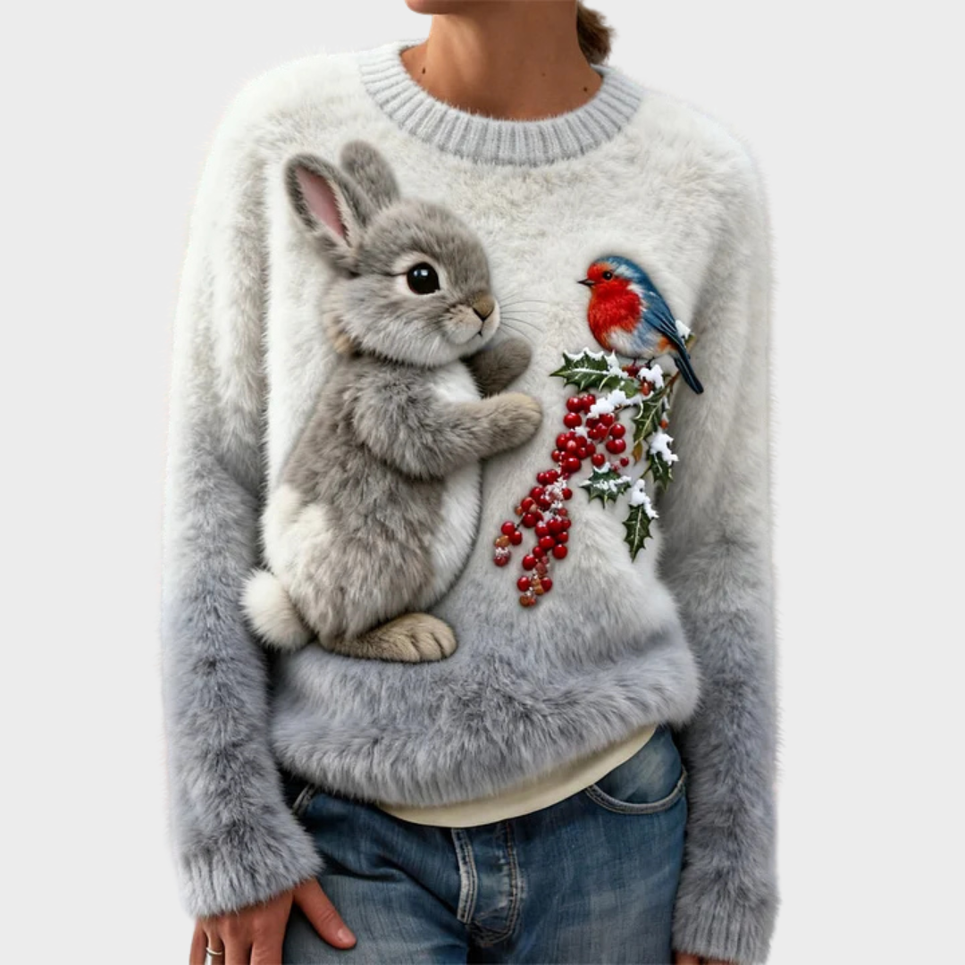 Lucy - Pull en peluche avec un lapin de Noël