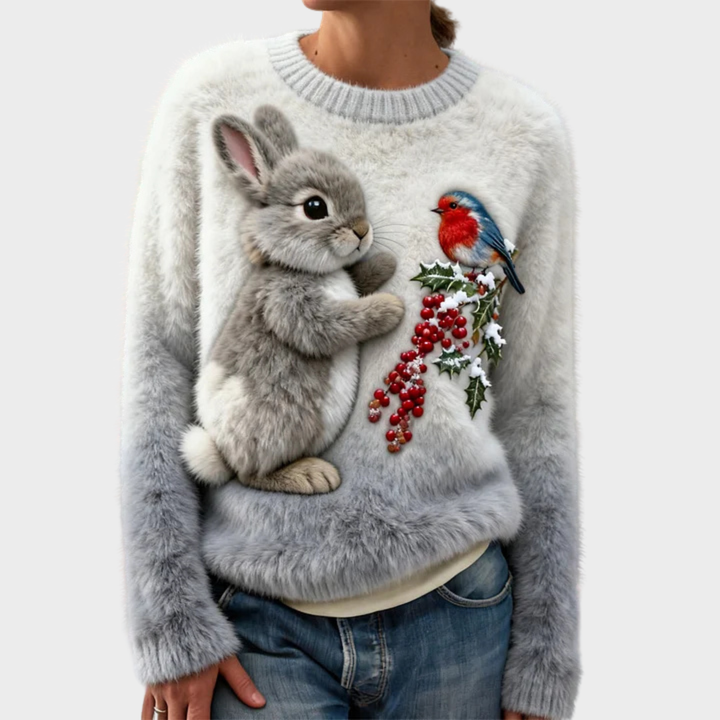 Lucy - Pull en peluche avec un lapin de Noël