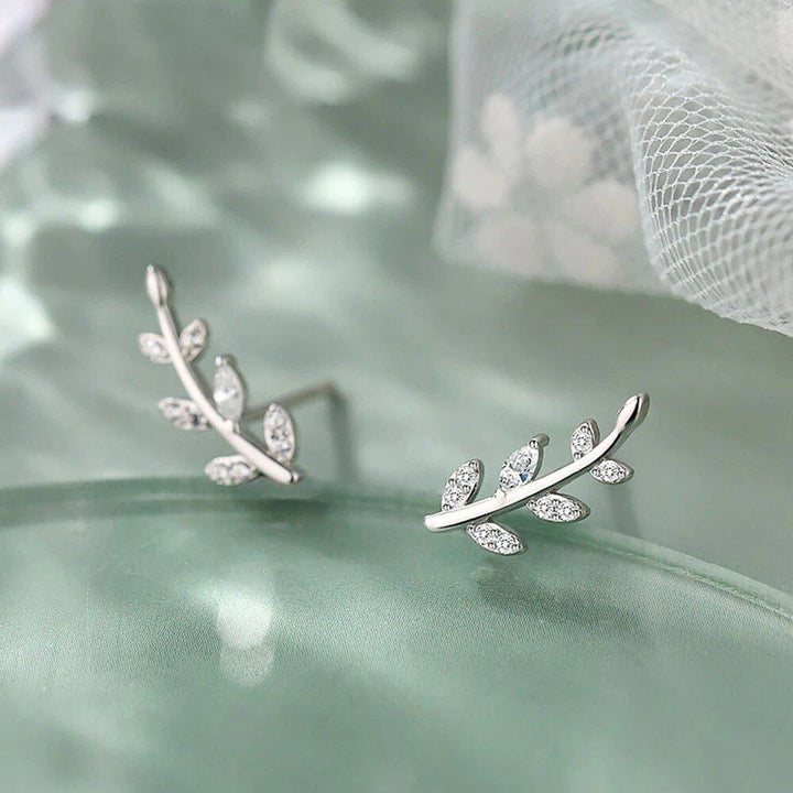 PAIRE DE BOUCLES D'OREILLES GRIMPANTES EN FEUILLE BRILLANTE