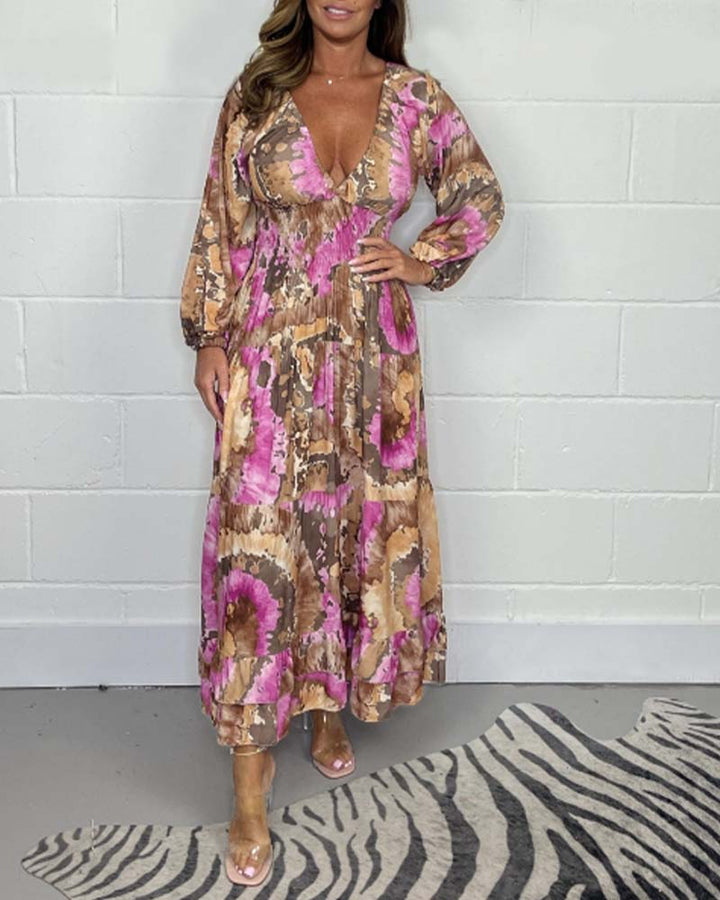 Élodie™ | Robe Maxi Colorée avec Décolleté en V Profond