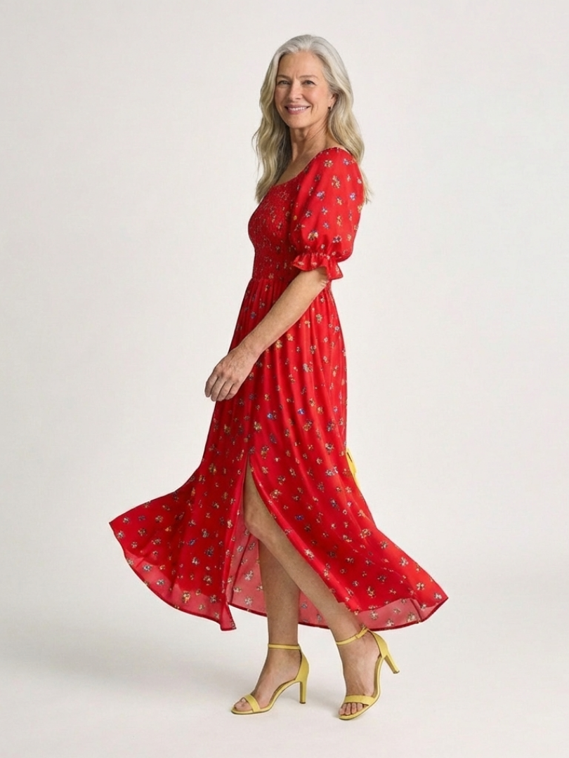 Delphine | Robe midi avec décolleté carré et motif floral