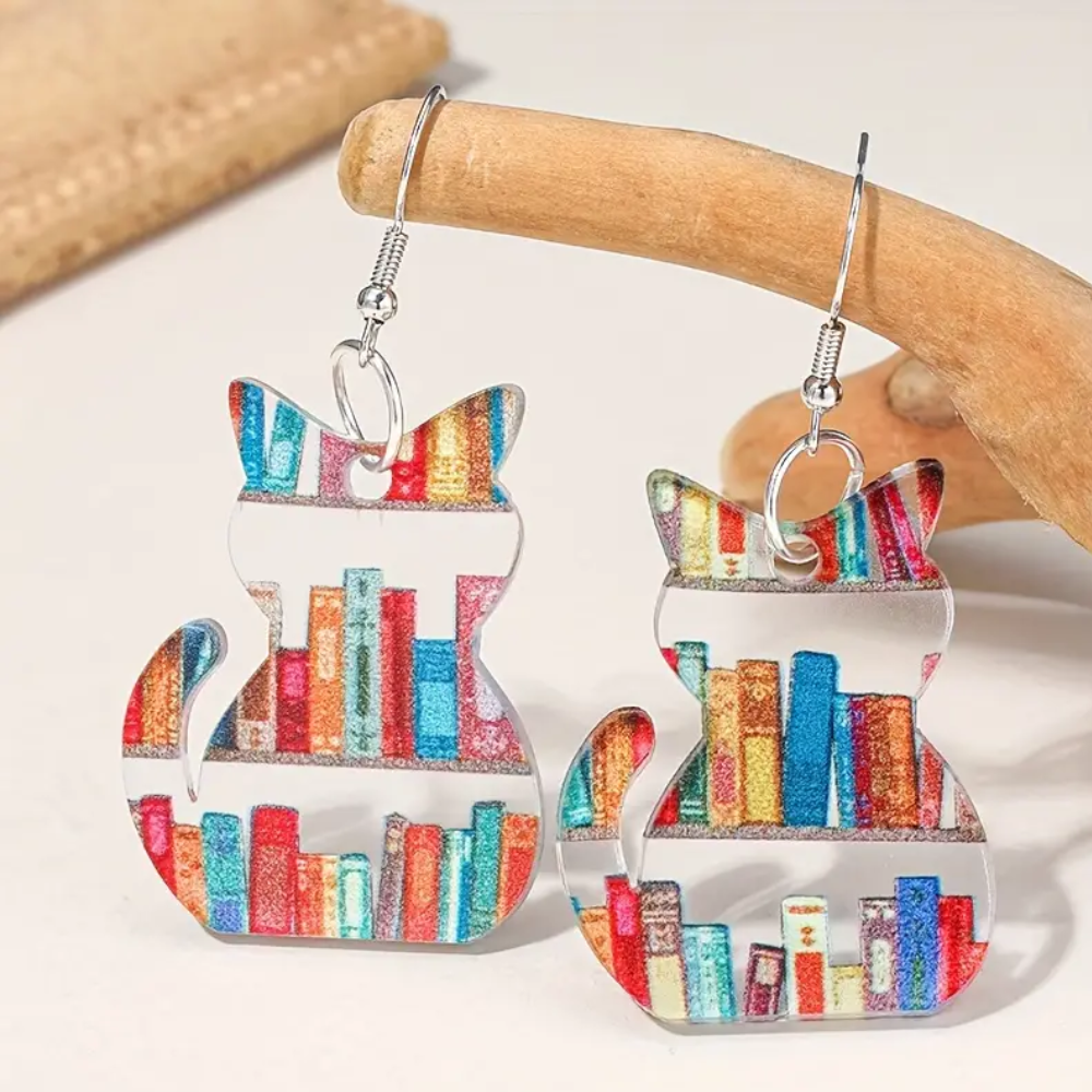 BOUCLES D'OREILLES CHAT PASSIONNÉ DE LECTURE (PAIRE)