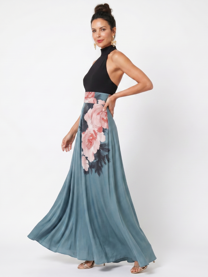 Olympas | Robe Maxi à Encolure Halter et Jupe Florale