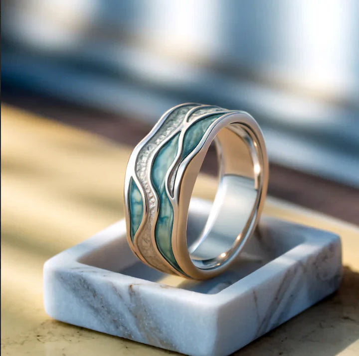 Bague Ondes Argentées Turquoise