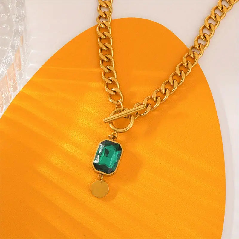 Collier Pendentif Émeraude Chaîne Épaisse