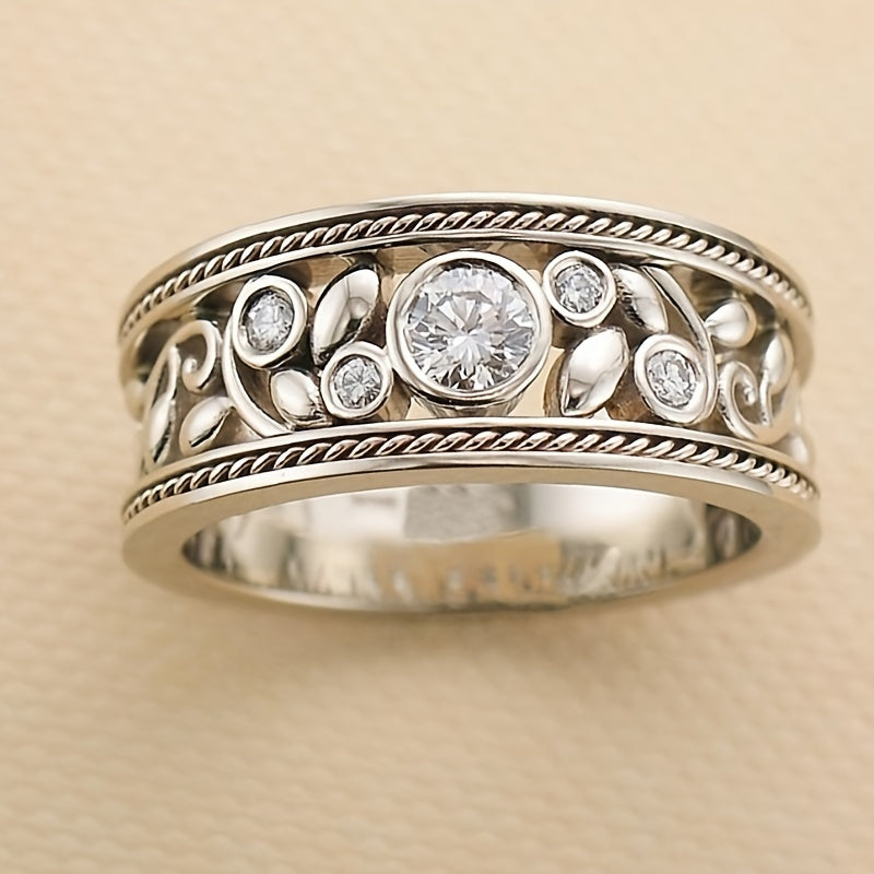 Élégante bague en or blanc avec zirconia