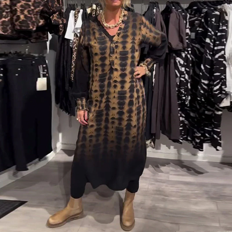 Lisette™ | Robe à décolleté en V et manches longues avec dégradé de couleurs