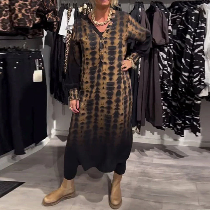 Lisette™ | Robe à décolleté en V et manches longues avec dégradé de couleurs