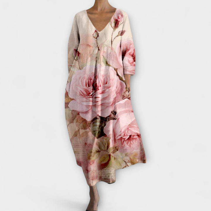 Fiona - Robe Longue et Colorée avec Décolleté en V
