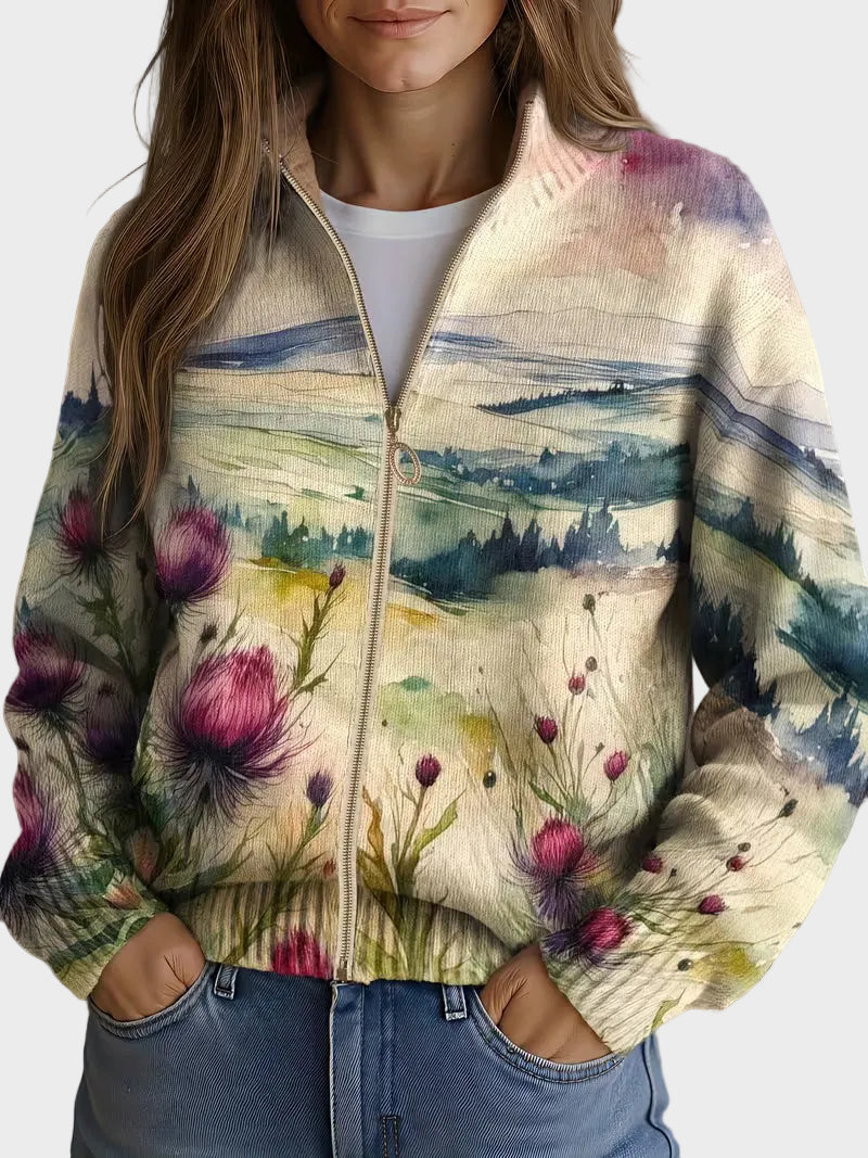 Zelda - Fleur de Chardon Écossaise - Cardigan à Zip