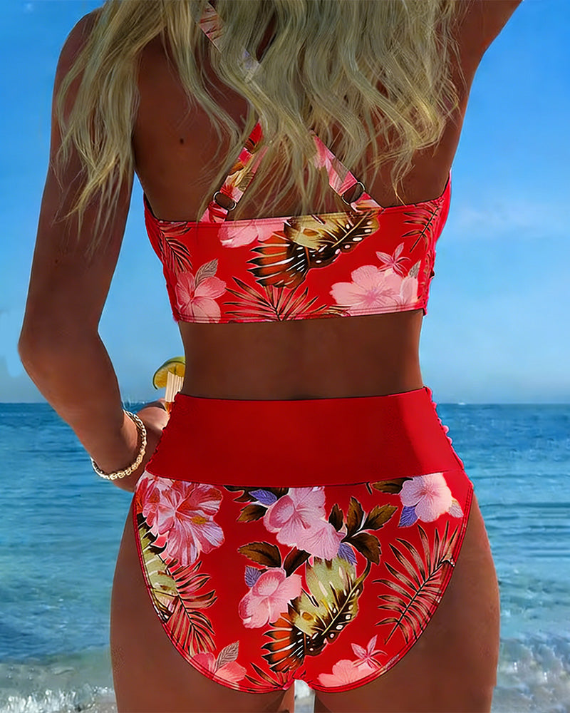 Jolina | Bikini à Fente Floral Contrasté
