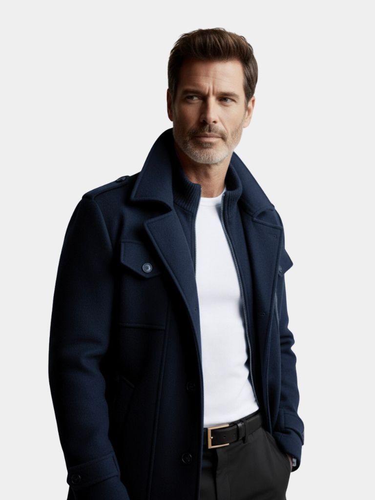 Manteau en Laine Noire Aristocratique - Viretti