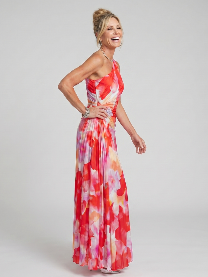 Taya | Robe Midi à Buste Plissé à Une Épaule