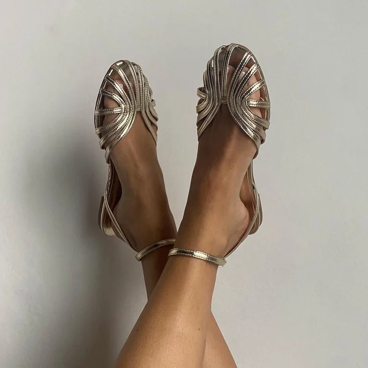 Sandales dorées Vittoria avec détail bijou