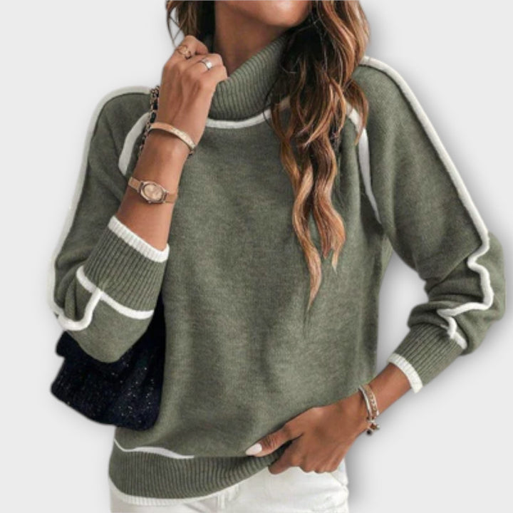 Christine - Pull en maille vert olive de luxe