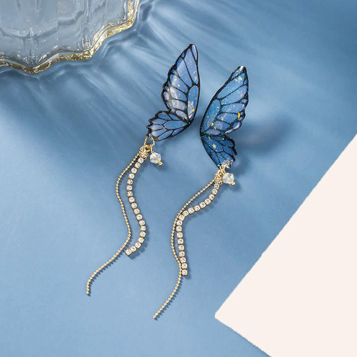 PAIRE DE BOUCLES D'OREILLES PENDANTES EN FORME DE PAPILLON PAILLETTÉ