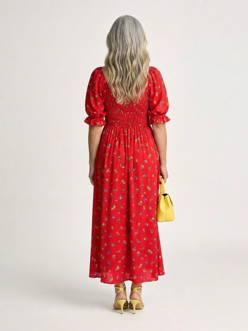Delphine | Robe midi avec décolleté carré et motif floral