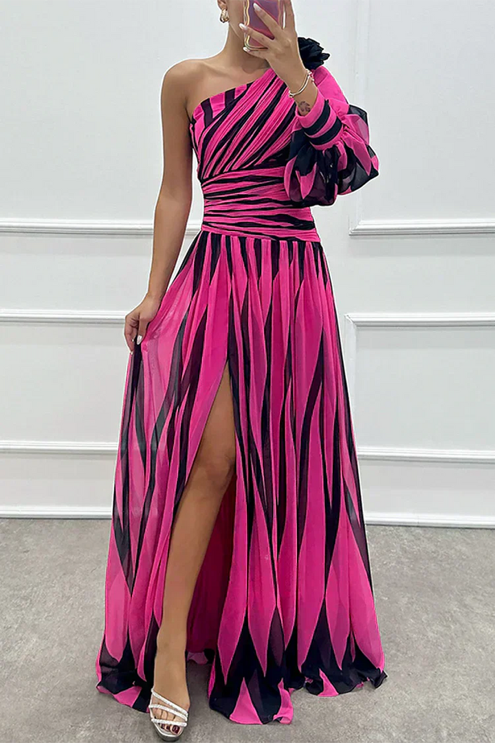 Hazel™ | Robe Maxi Élégante à Rayures avec Épaule Dégagée