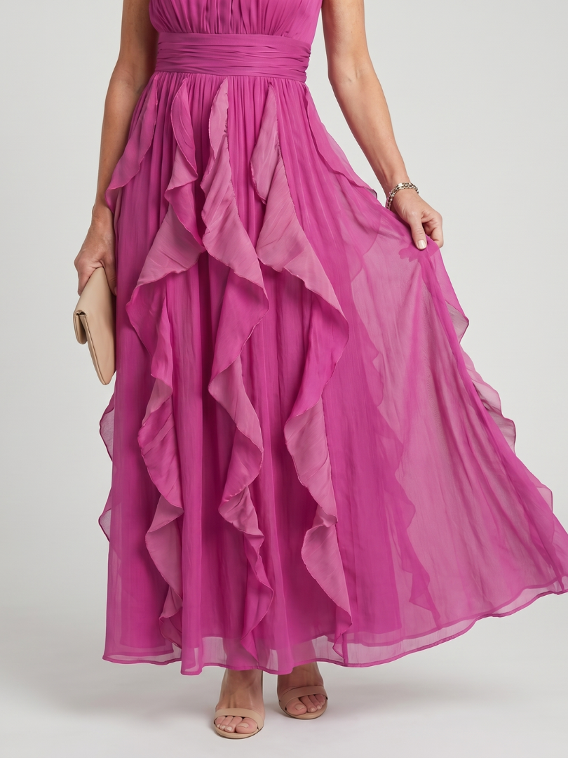 Orea | Robe Maxi à Col Haut avec Volants Froncés