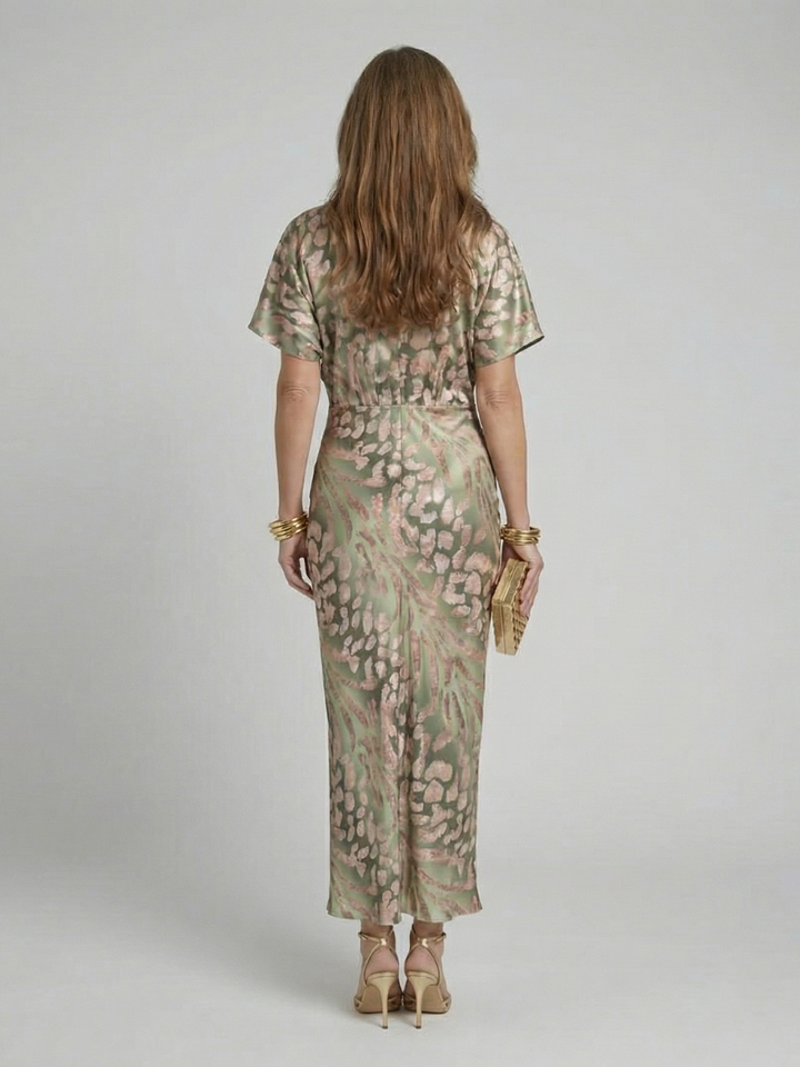 Coralie | Imprimé abstrait Robe midi à encolure en V et taille cintrée