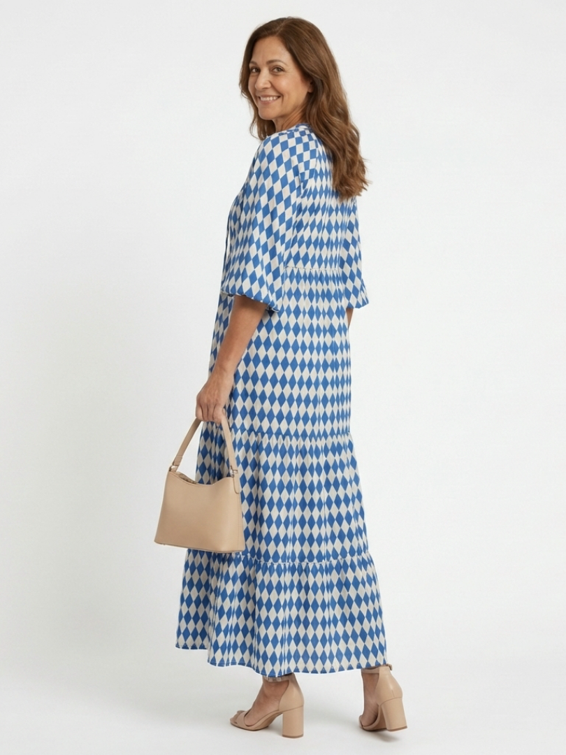 Elodie | Robe avec motif en diamant et jupe à volants