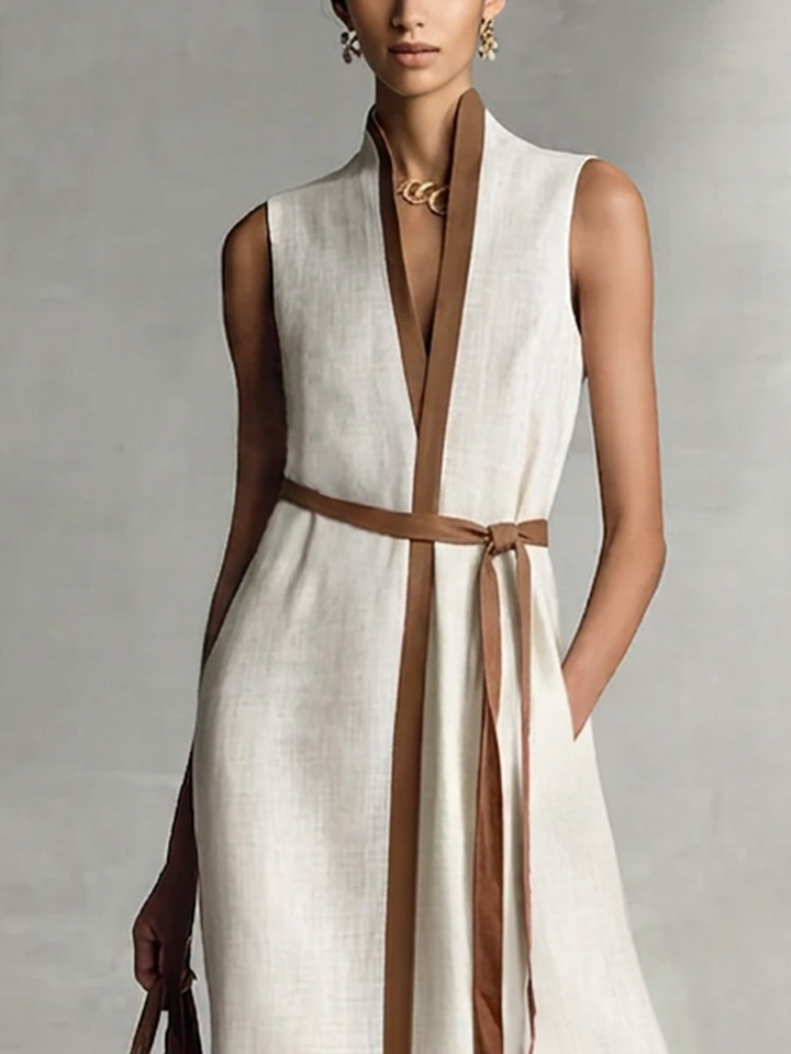 Robe Maxi en Coton Lin à Bretelles Sans Manches pour Femmes MDZ1153B7BA