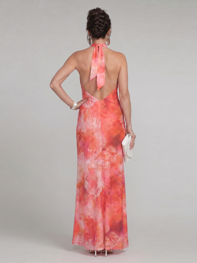 Coraline | Robe Maxi à Imprimé avec Col Halter