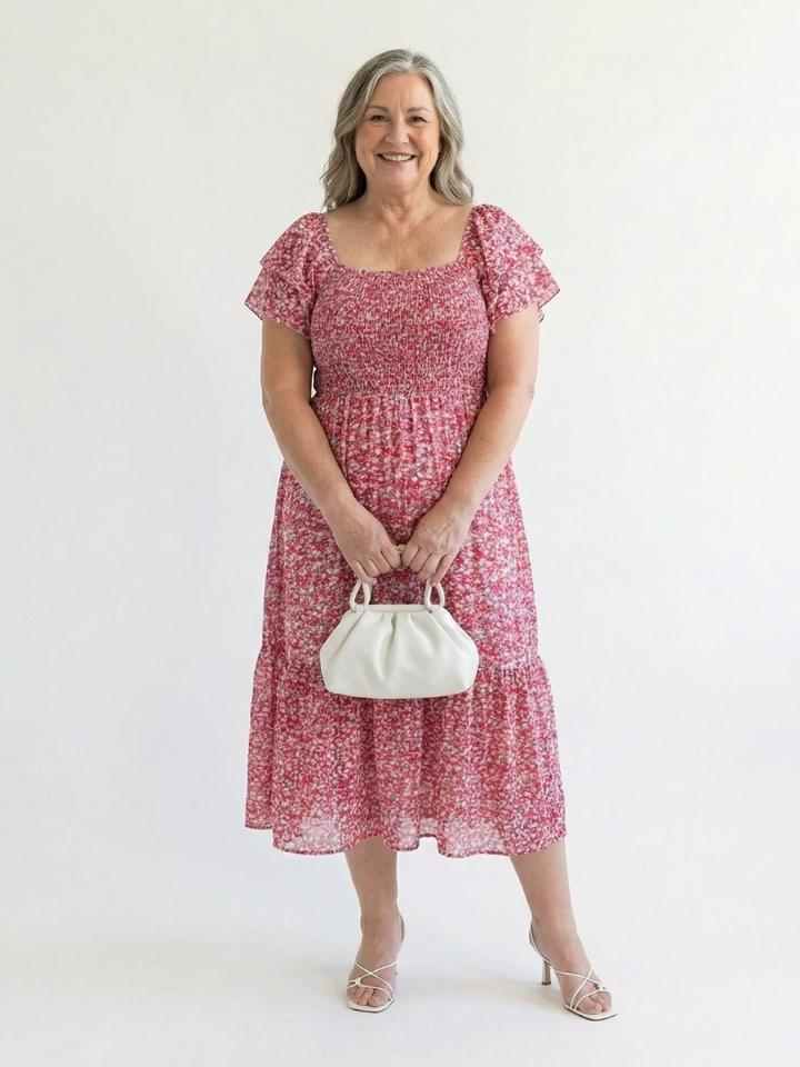 Odette | Robe Midi Smockée à Épaules Dénudées